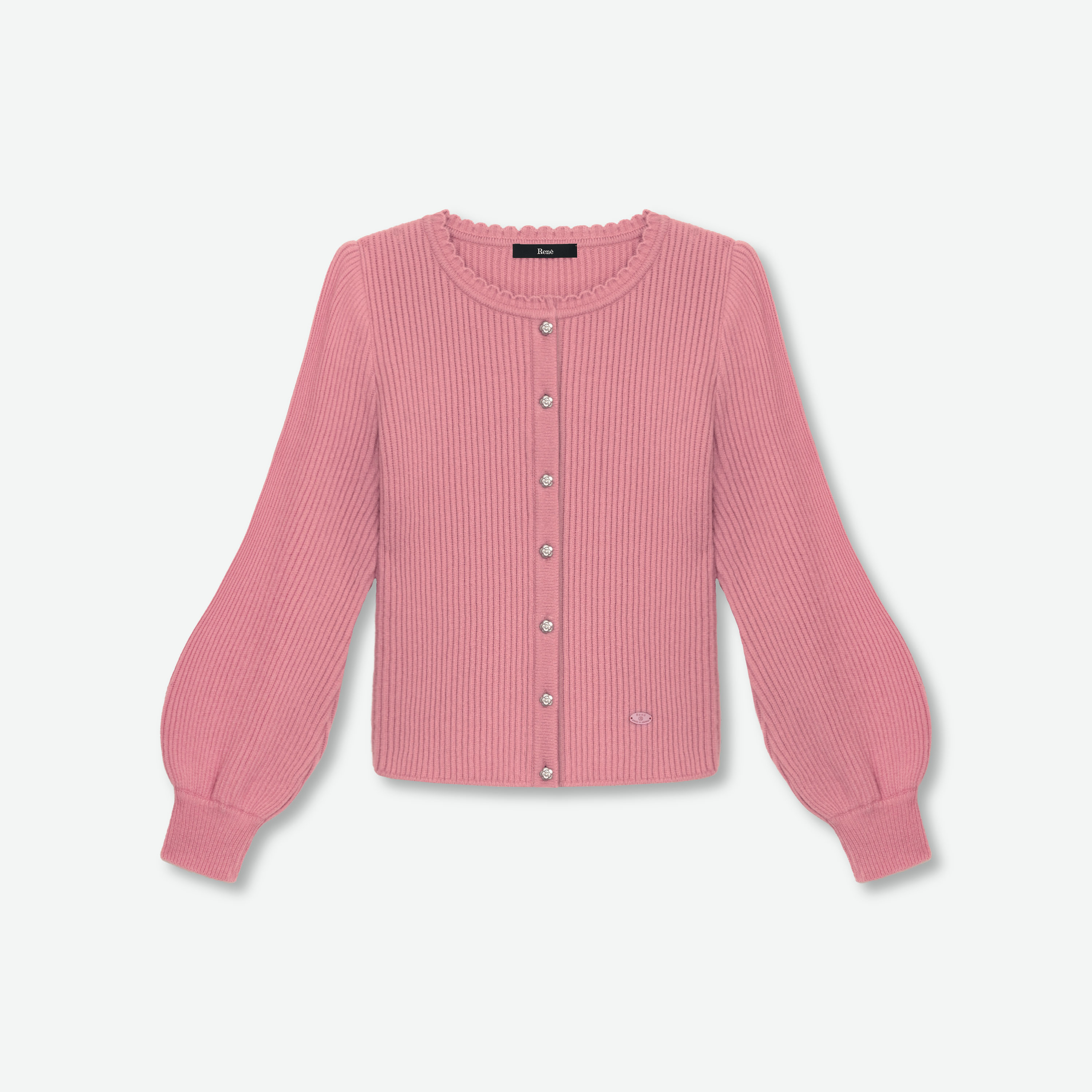 Rene2023年製【美品】ラズベリーピンク♡パールジップカーディガン34